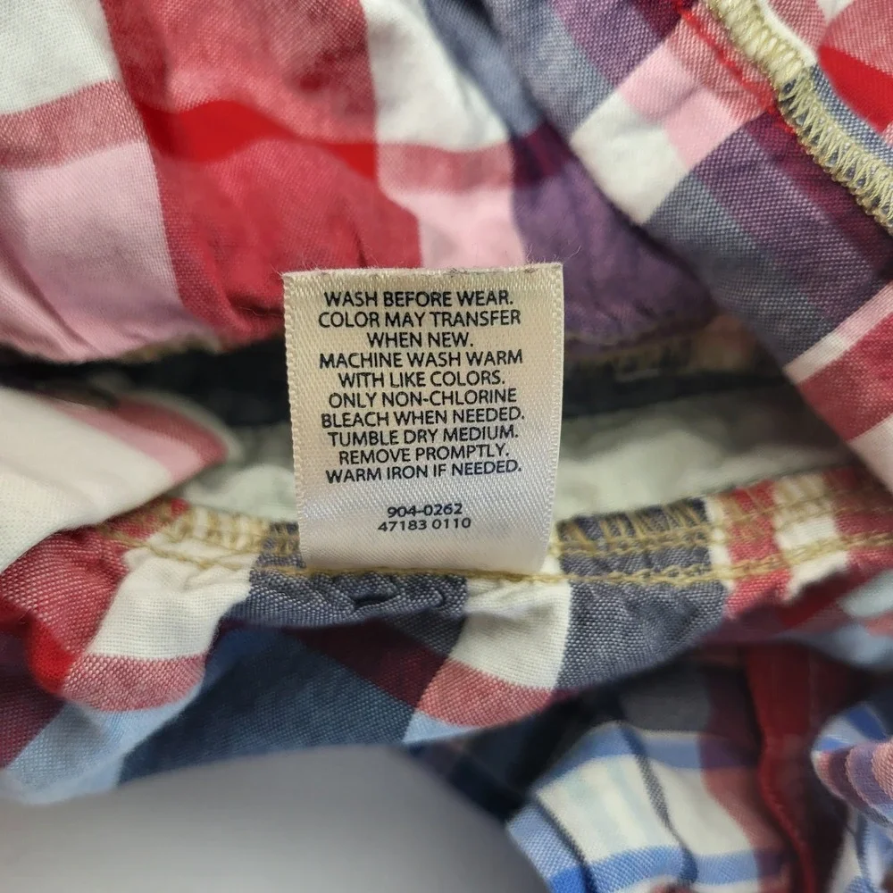 OshKosh Bgosh Girls 12M Denim Plaid Tiered Ruffle Jumper Dress 904-0262 Blue Red
